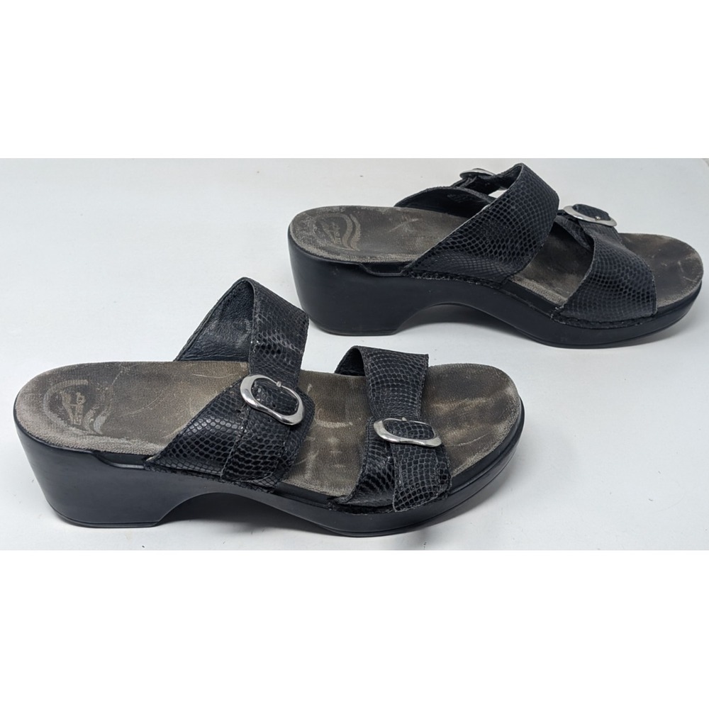 DANSKO Sophie Black Snake Print Leather Strap Slide Sandals Women's Sz 40 9.5-10